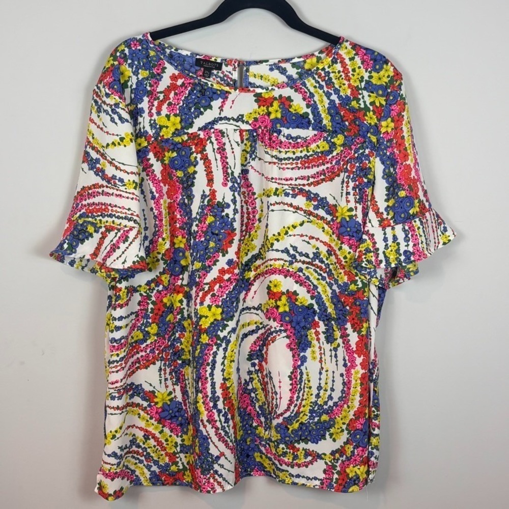 Talbots Colorful Abstract Flutter‎ Sleeve Lightweight Blouse Womens Petite 2X